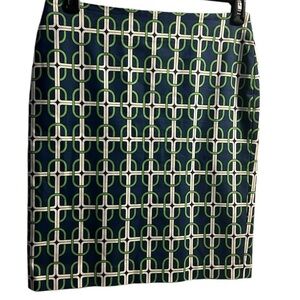 Talbots Petitis Size 8P  Blue Green Pencil Links Skirt Wedding Church Workwear